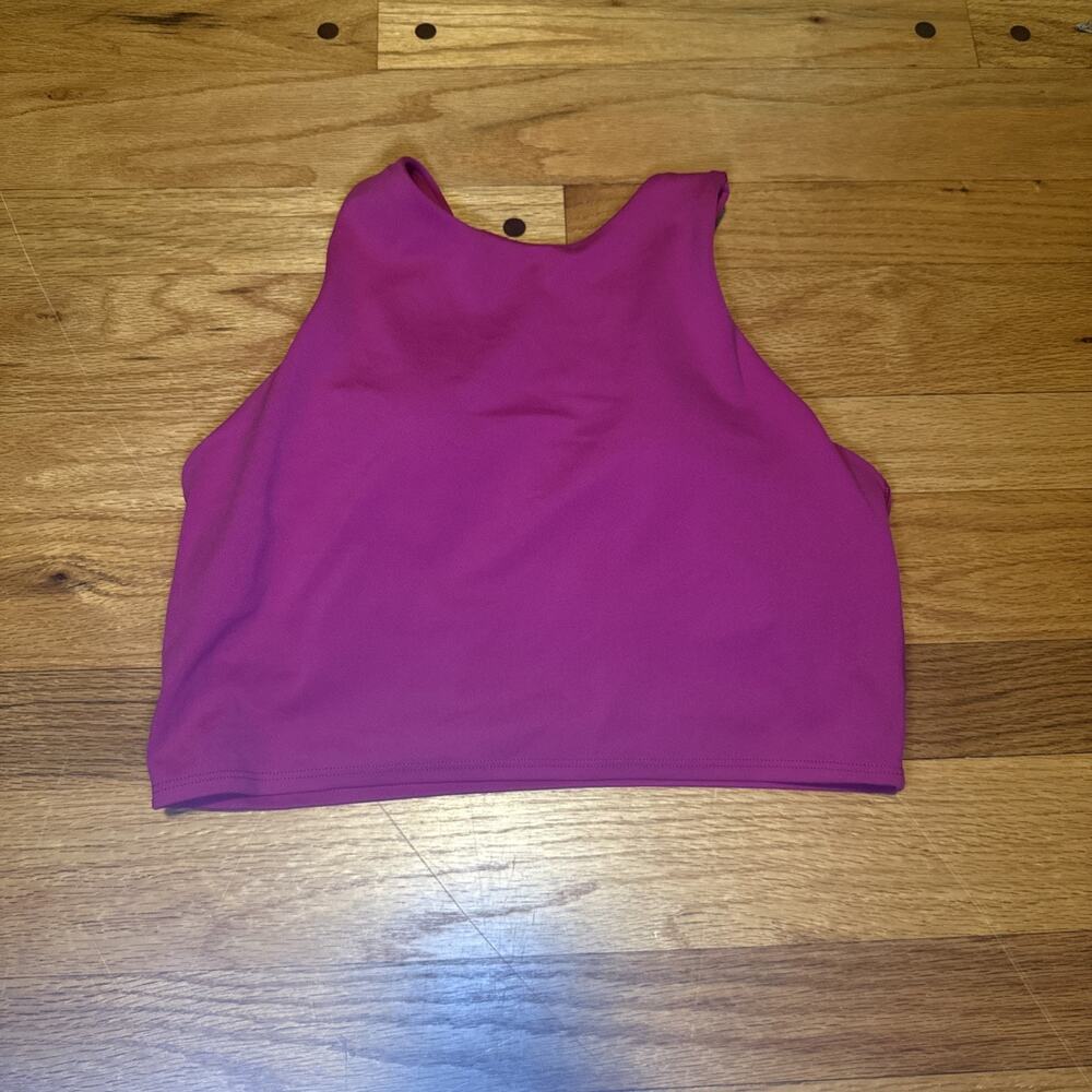 Athleta Cropped Sports Bra Top Medium Magenta Pink Built-In Bra Athleisure